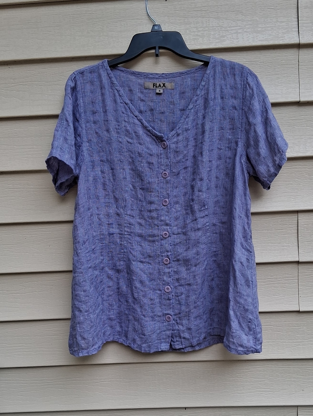 Flax Lavender/Purple Linen Button-Front Short Sleeve Top